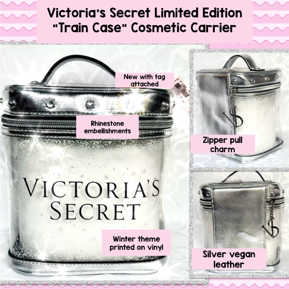 NEW Victoria's Secret Bling Rhinestone Silver Winter Cosmetic Train Case Bag